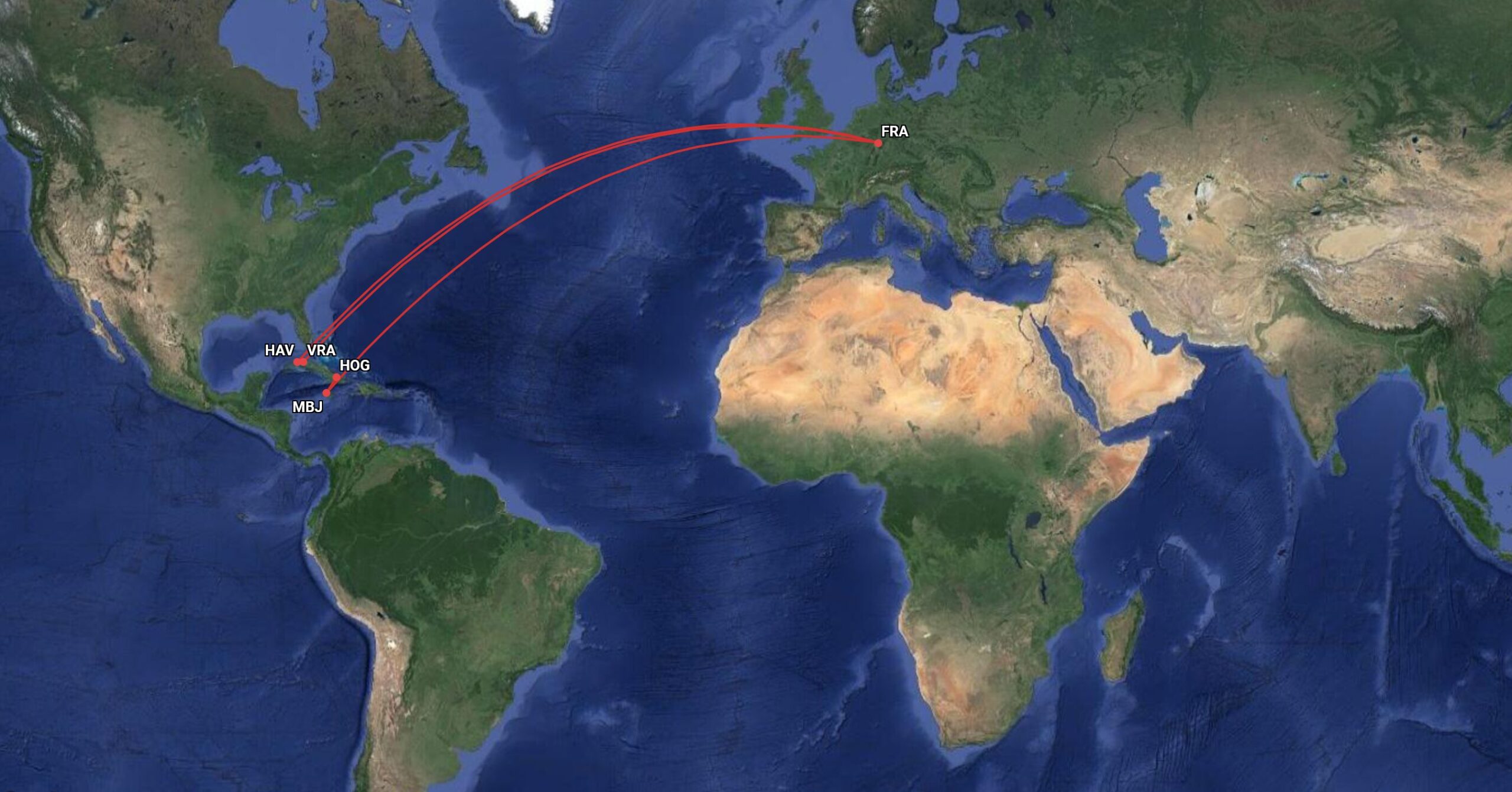 Flugkarte Frankfurt nach Kuba Quelle greatcirclemapcom
