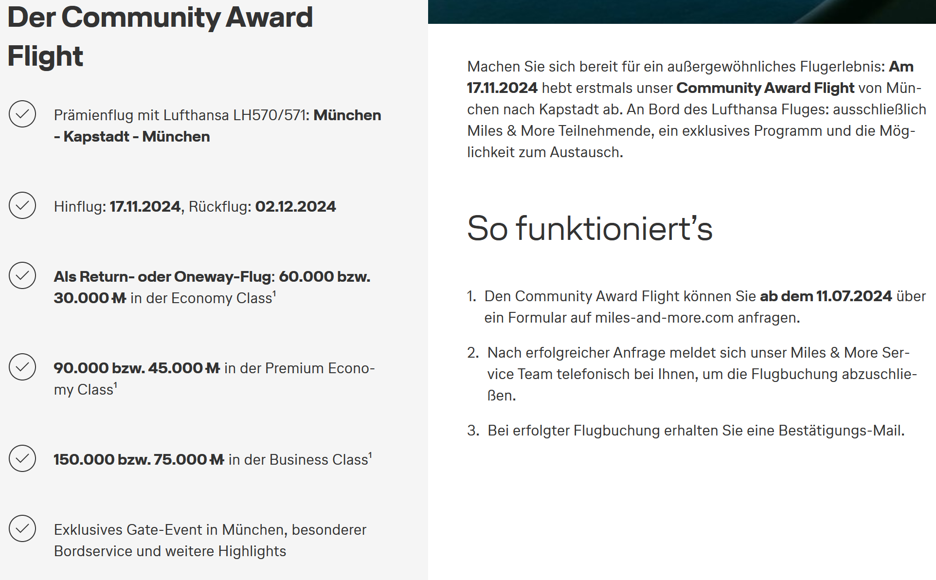 bersicht des Community Award Flights von LufthansaMilesMore Foto Miles-and-morecom