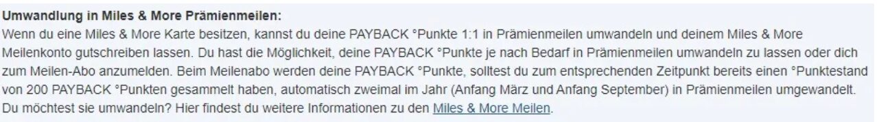Auf den Link am Ende msst Ihr klicken um die Punkte in Meilen umzuwandeln Quelle paybackde