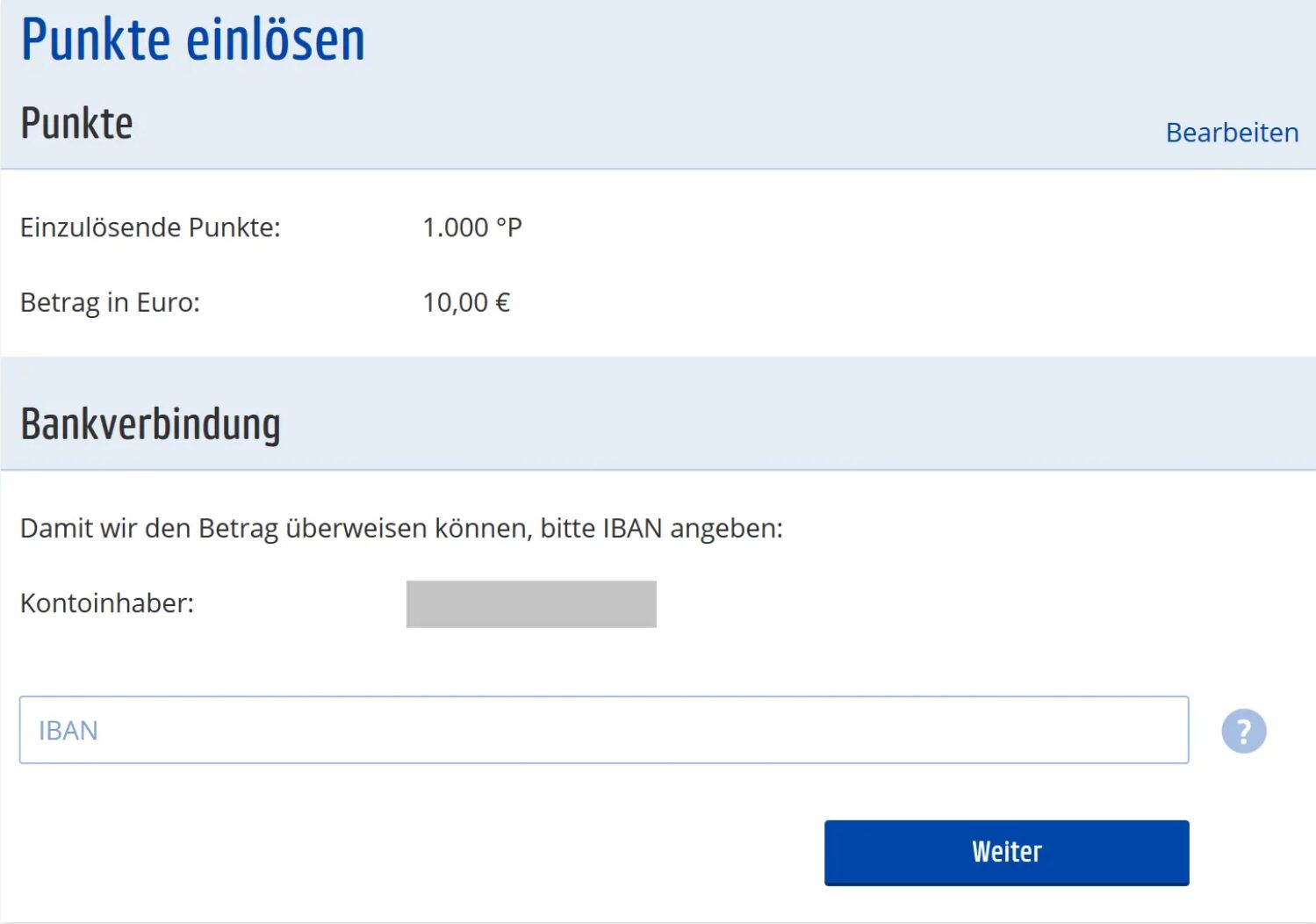 Gebt hier eure IBAN an an die das Geld dann berwiesen werden soll Quelle paybackde