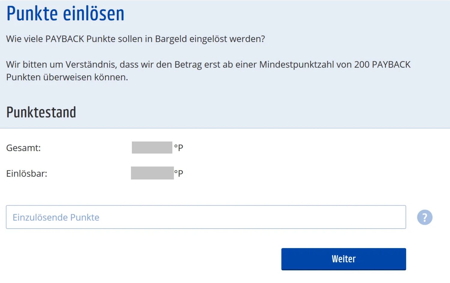 Hier msst ihr entsprechend die Anzahl der Punkte eintragen die Ihr in Geld umwandeln wollt Quelle paybackde